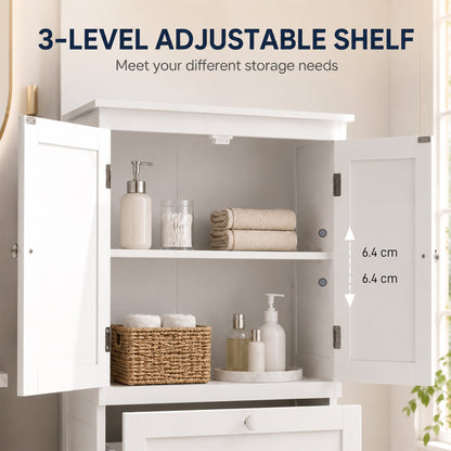 Bathroom Storage Cabinet, Narrow Bathroom Cabinet with 2 Drawers, Adjustable Shelf for Living Room, Entryway, White