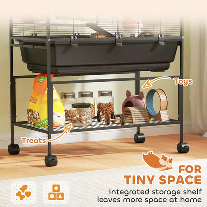 3 Tier Rolling Hamster Cage with 7" Deep Tray, Storage Shelf, Big Exercise Wheel, Tube System, for Syrian, Gerbil, Rat