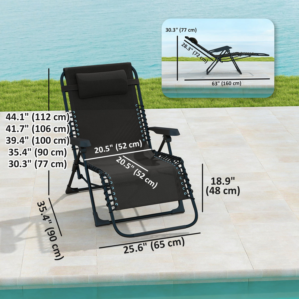 Folding Zero Gravity Chair, 5-Position Adjustable Outdoor Lounge Chair Recliner with Headrest, Beige