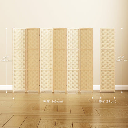 4-Panel Room Divider, 5.6 FT Bamboo Freestanding Folding Privacy Screen for Indoor Bedroom Office, Natural Wood