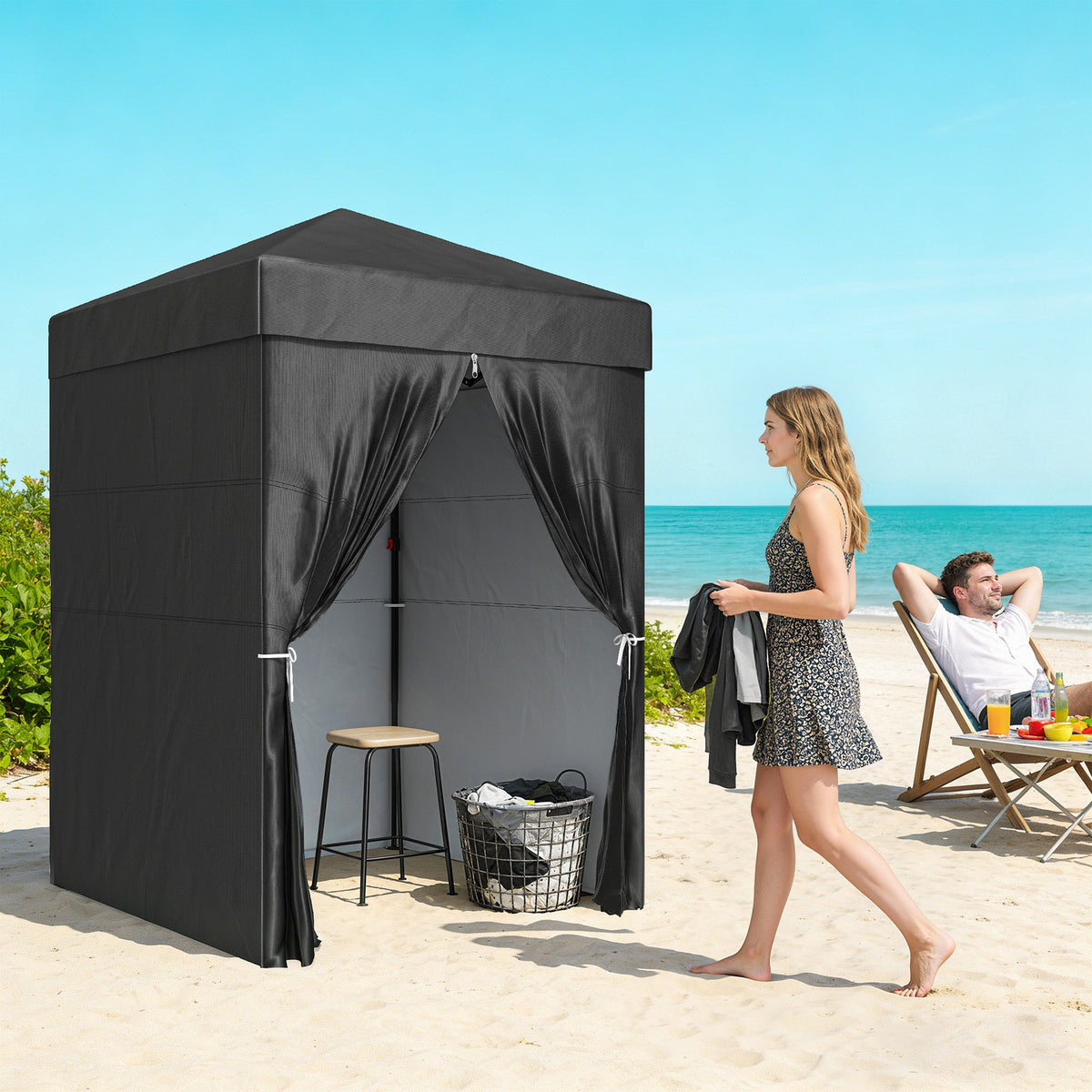 4 x 4 ft Compact Pop Up Canopy Tent, UPF 50+ Changing Room, Portable Instant Privacy Canopy with Mesh Window, Black