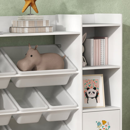 Kids Toy Organizers and Storage with 8 Removable Storage Bins and Bookshelf, White