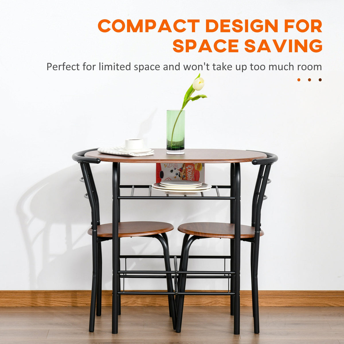Foden 3-Piece Dining Set with Shelf, for Small Spaces-Natural Brown