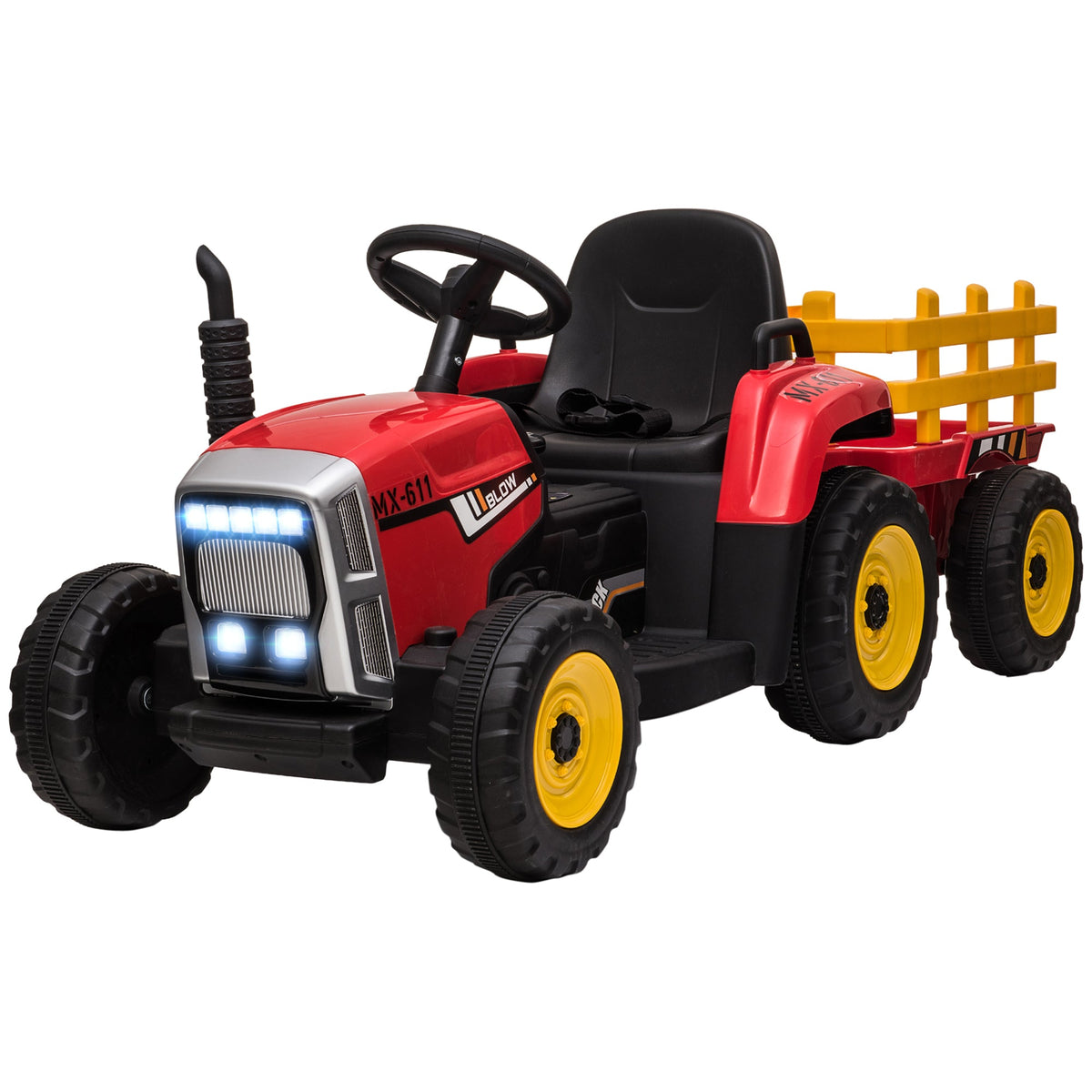12V Kids Ride on Tractor with Trailer, Battery Powered Electric Kids Car with Remote Control, Music Start up Sound and Horn, USB, LED Lights, Green