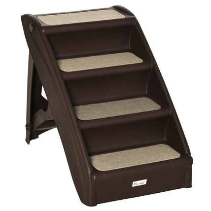 4-Level Portable Dog Stairs, Foldable Dog Steps for Small Dogs, Lightweight Cat Steps, with Nonslip Soft Mats, for High Bed, Sofa, Beige
