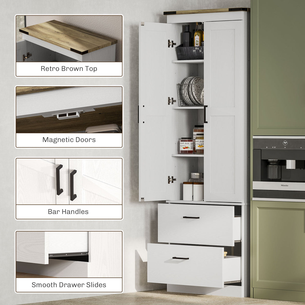 67" Tall Kitchen Pantry Storage Cabinet, Kitchen Pantry Cabinet with Doors, Drawers and Adjustable Shelves, Black