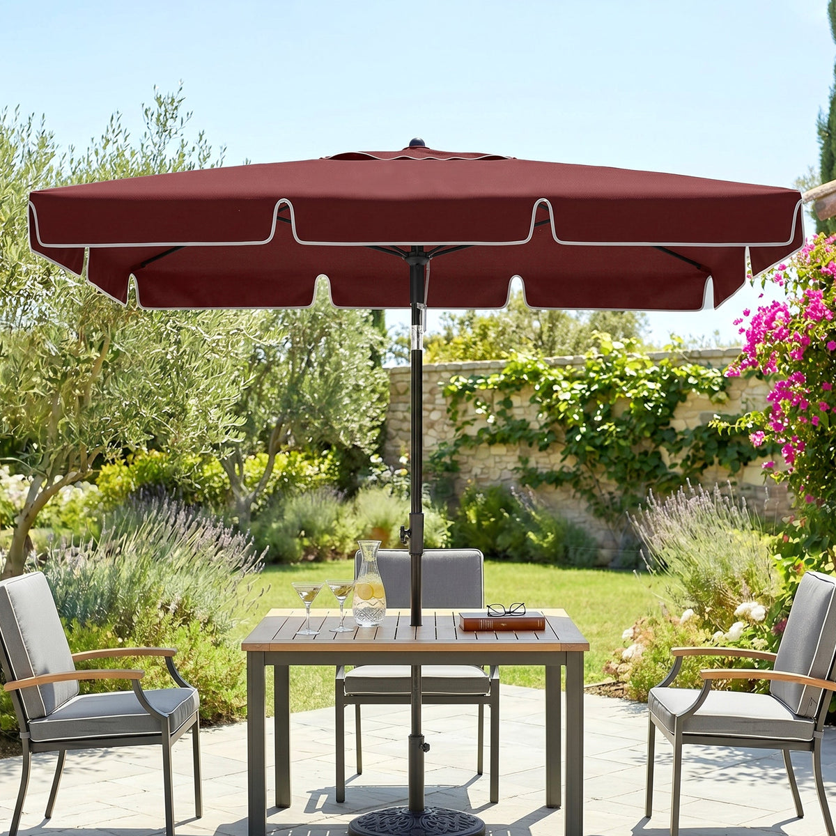 6.5x4ft Rectangle Patio Umbrella Aluminum Tilt Adjustable Garden Parasol Sun Shade Outdoor Canopy Beige