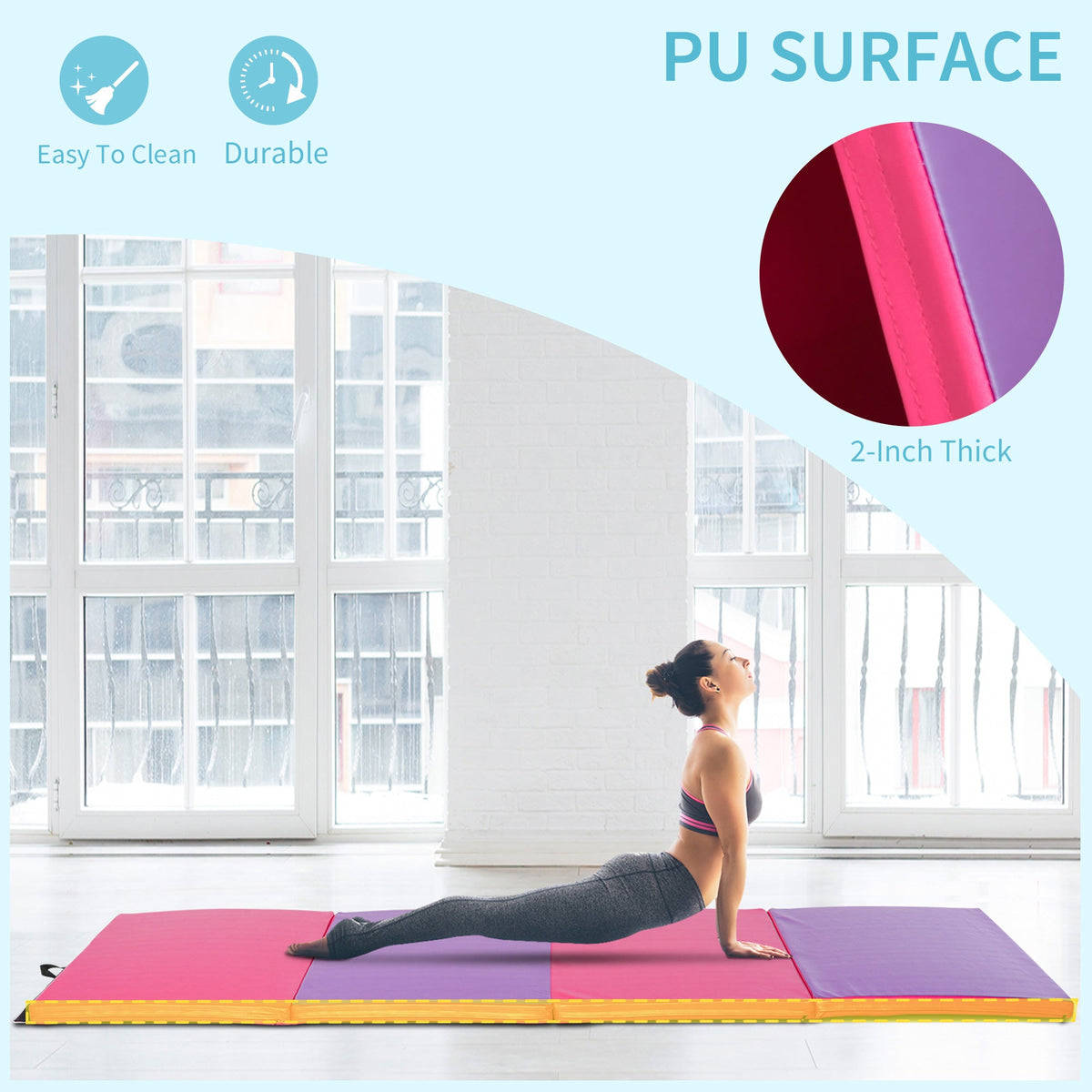 4'x10'x2" Folding Gymnastics Tumbling Mat, Exercise Mat with Carrying Handles for Yoga, MMA, Martial Arts, Dark Blue
