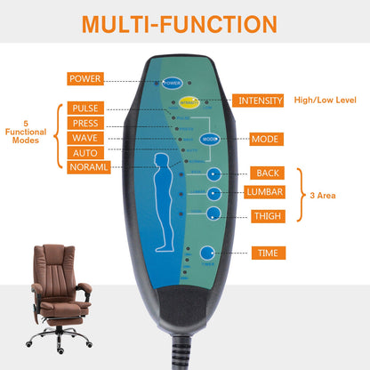 Office Chair 6-point Vibration Massage Chair Micro Fiber Recliner with Retractable Footrest Black