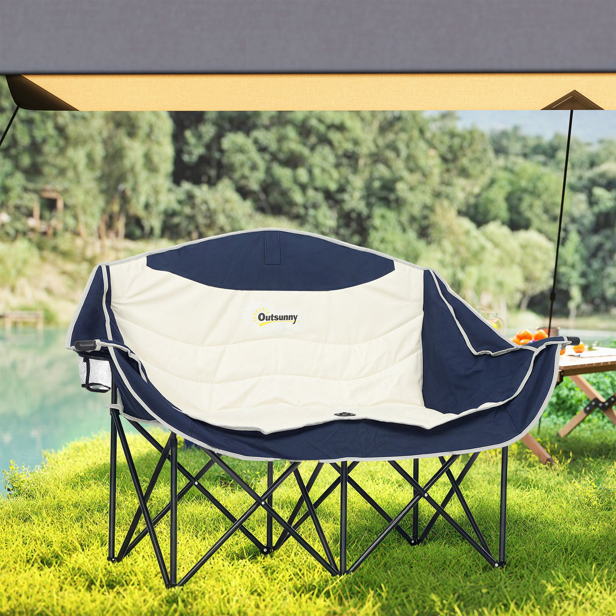 Portable Camp Chair, Double Camping Chair with Cup Holders and Carry Bag, Support 551 lbs, Dark Green