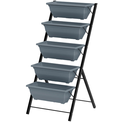 5-Tier Raised Garden Bed with 5 Planter Box, Outdoor Plant Stand Grow Containers with Leaking Holes, Black
