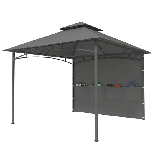 10' x 10' Patio Gazebo, Double Roof Outdoor Gazebo Canopy Shelter with Storage, Hook, Metal Frame, Dark Grey