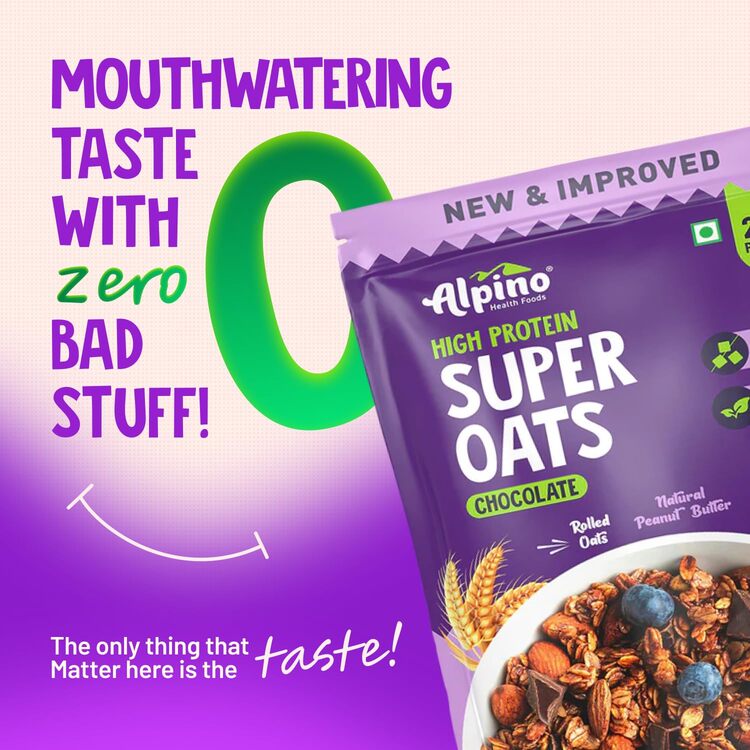 High Protein Super Oats Chocolate – Rolled Oats, Natural Peanut Butter, Cocoa Powder, Nuts & Seeds – 22% Protein, Source of Dietary Fibre & Healthy Fats, No Added Sugar & Salt