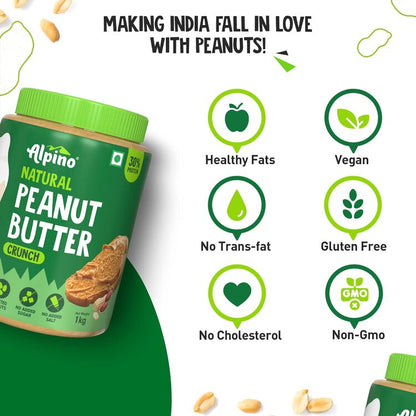 Natural Peanut Butter Crunch | Unsweetened | 30% High Protein| Made with 100% Roasted Peanuts | No Added Sugar or Salt | No Hydrogenated Oils | Non GMO | Gluten Free | Vegan