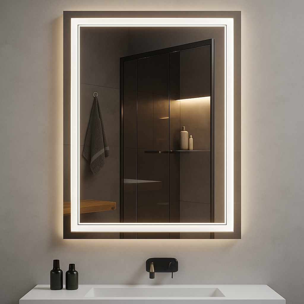 Nebula PureGlow Backlit LED Bathroom Mirror with Frosted Perimeter — Dimmable, Anti-Fog & 3-CCT (3000K/4000K/5000K) | 24–60" Sizes