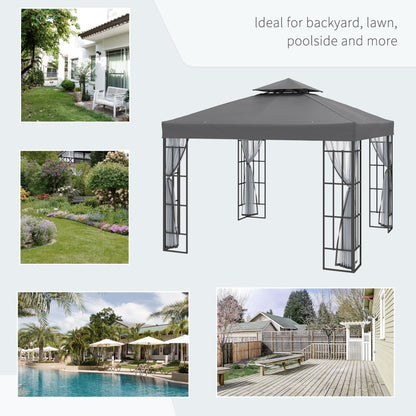10'x10' Garden Gazebo Patio Canopy Portable Party Event Backyard w/ Mosquito Netting Coffee