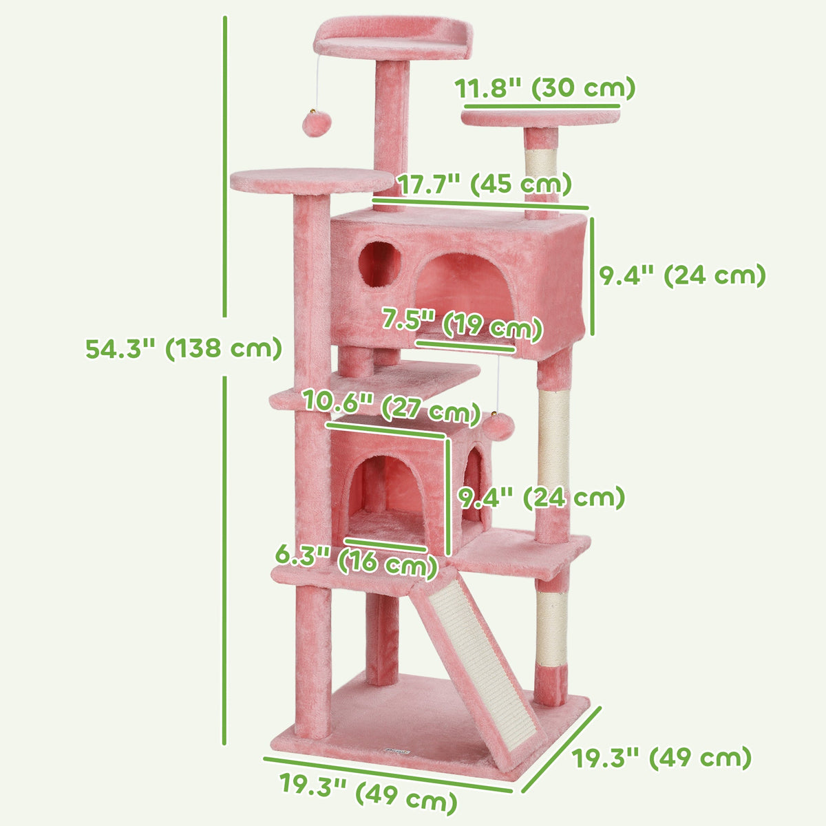 54" Cat Tree, Multi-Level Cat Tower with Scratching Posts, Cat Condos, Bed, Platforms, Ramp, Toy Ball, Beige
