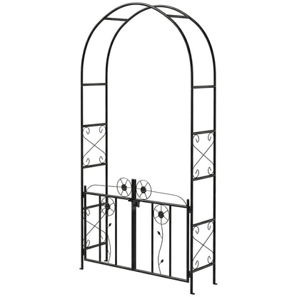 7.4 ft Garden Arch, Outdoor Trellis Arbor with Gate for Climbing Plants, Wedding Arch, Black