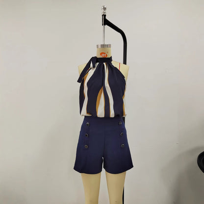 Solid-Color Elegant Double-Breasted Blazer And Shorts Set