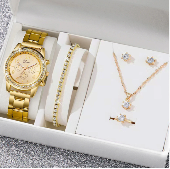 Geneva Women's Watch Set with Jewelry Accessories (Five Pieces)