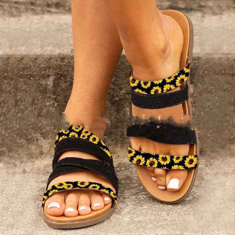 Flat Leopard Print Floral Casual Beach Slippers