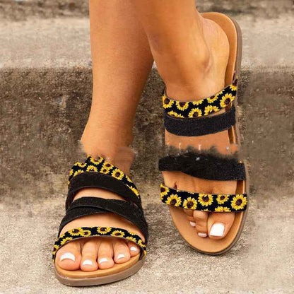 Flat Leopard Print Floral Casual Beach Slippers
