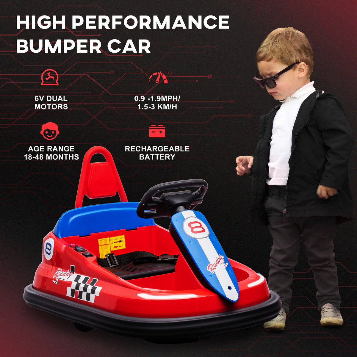 Kids Bumper Car, 6V 360° Rotation Electric Ride on Car, Twin Motors Battery Powered Toy with Music, Horn and Lights, Safety Belt, for Boys and Girls Aged 18-48 Months - Pink