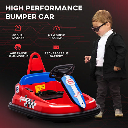Kids Bumper Car, 6V 360° Rotation Electric Ride on Car, Twin Motors Battery Powered Toy with Music, Horn and Lights, Safety Belt, for Boys and Girls Aged 18-48 Months - Pink