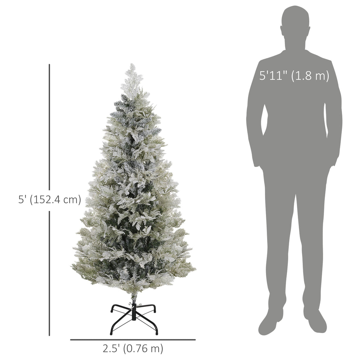 6 Feet Pencil Snow Flocked Artificial Christmas Tree with 517 Realistic Cypress Branches, Auto Open, Green