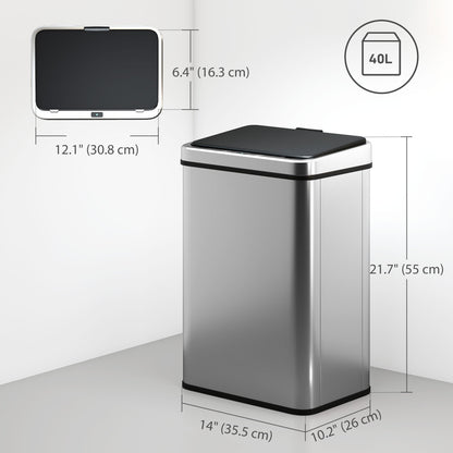 10.6 Gal (40 L) Automatic Garbage Can w/ Soft-Close Lid, Touchless Trash Can with Fingerprint Resistant Stainless Steel