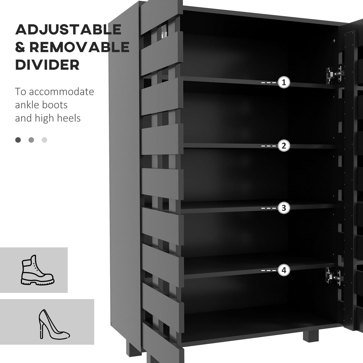 Shoe Cabinet, 21 Pair Shoe Storage Cabinet Organizer with 5-tier Double Door Cupboard and 5-tier Open Shelves, Black