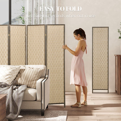 6 FT Room Divider, 4 Panel Folding Privacy Screen, Lightweight Handwoven Freestanding Partition for Home Office, Brown