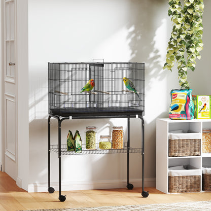 18" H Bird Cage, Large Parakeet Cage for Budgie, Lovebird, Canary, Finches with Divider, Black