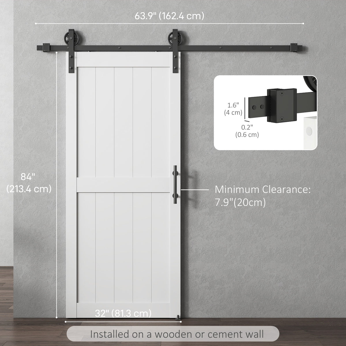 36inx84in Barn Door with 6FT Sliding Door Hardware Kit, Handle, Upgraded Rollers and Floor Guide, Waterproof, White