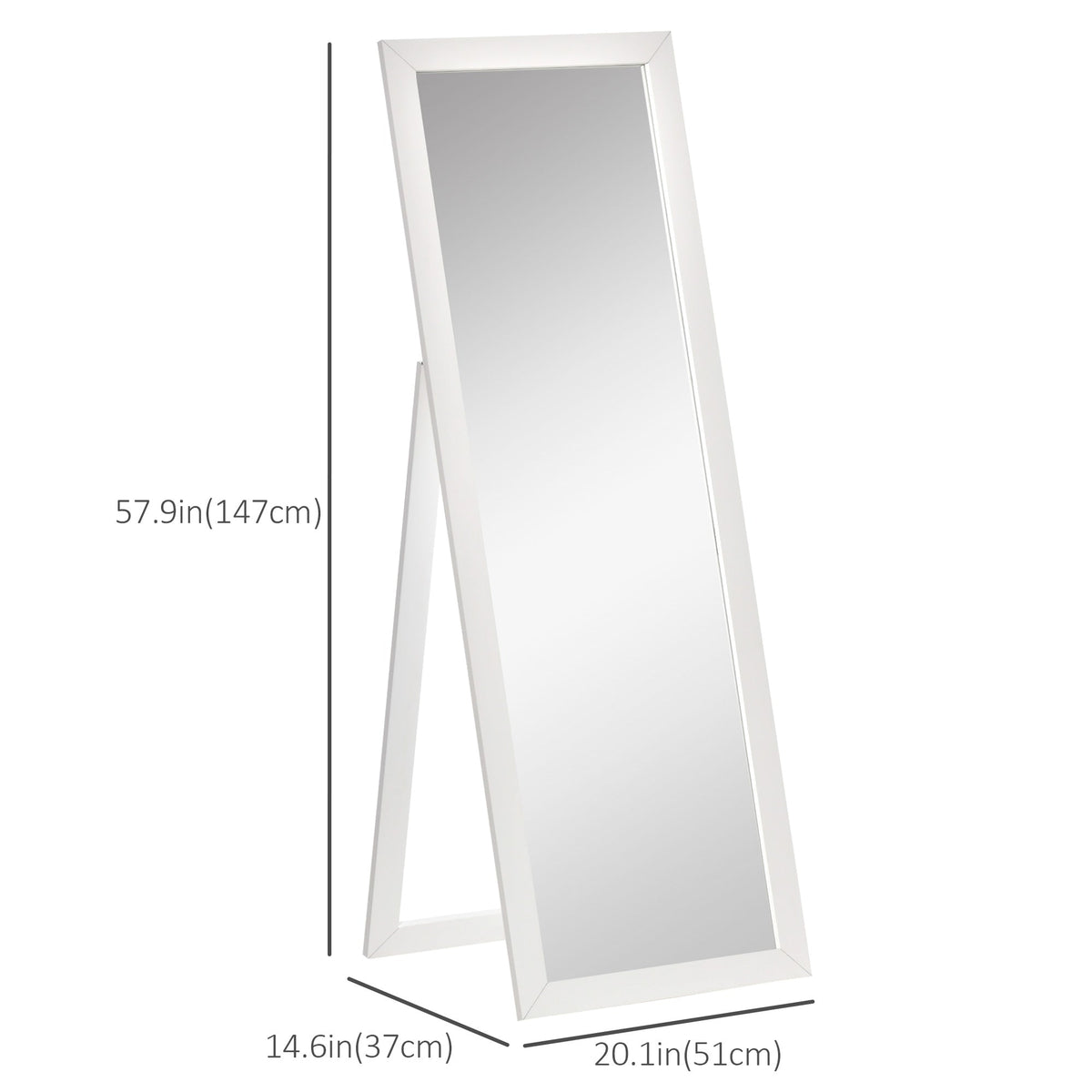 58" x 20" Full Length Mirror with Frame, Floor Standing Mirror, Rectangular Full Body Mirror for Bedroom, Living Room, Brown