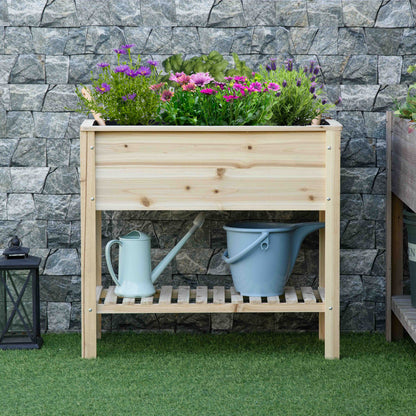 Elevated Planter Box with Storage Shelf for Flowers, Vegetables, and Herbs, 36" x 16" x 32", Grey