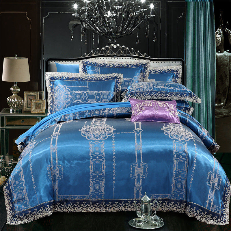 Jacquard Cotton Four‑Piece Luxury Bedding Set – Pure Cotton Duvet Cover &amp; Silk‑Satin Finish Bed Sheet