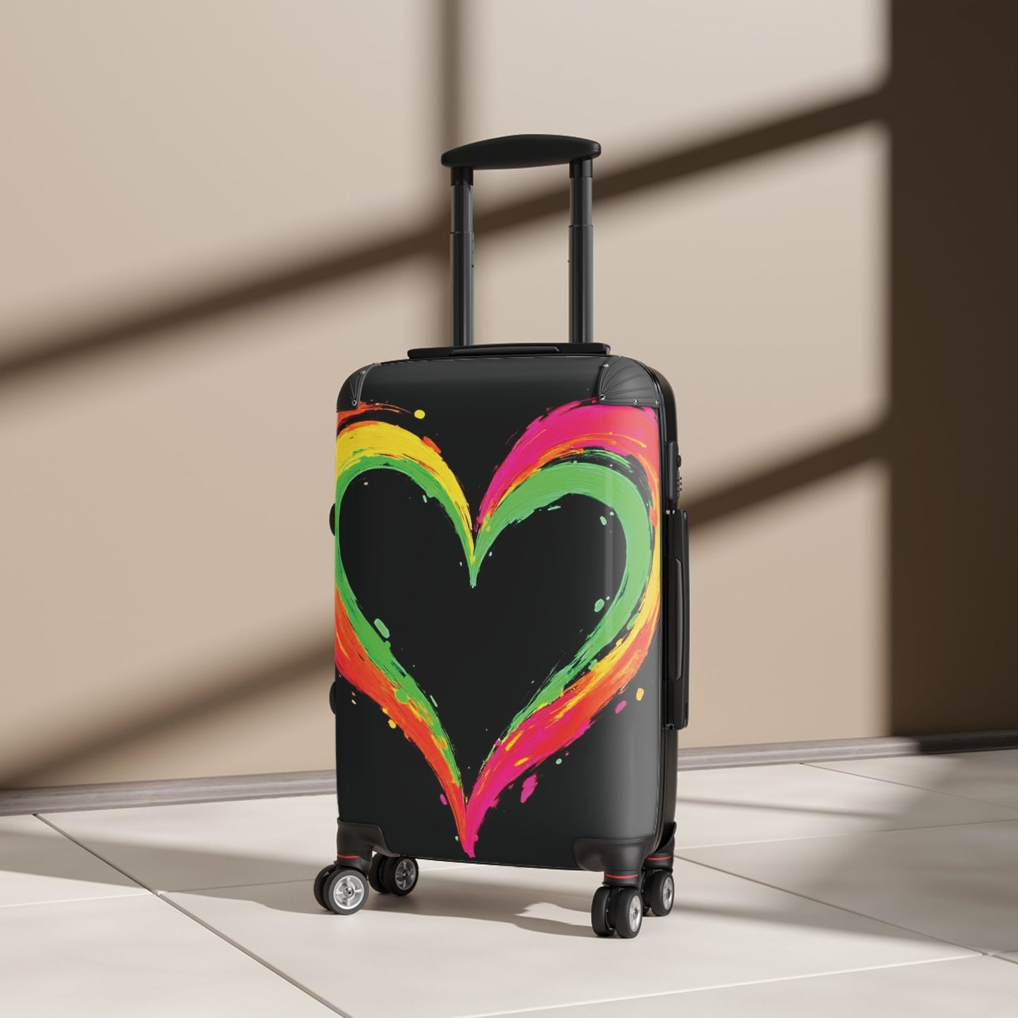 Colorful Heart Suitcase – Neon Paint Heart Carry-On Travel Luggage
