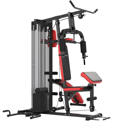 Multi Home Gym Equipment, Workout Station with Sit up Bench, Push up Stand, Dip Station, 143lbs Weights