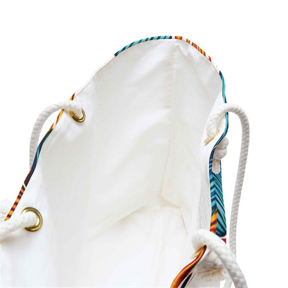 Tropical Leaf Pattern Weekender Bag | Blue Teal Orange Palm, Large Tote Bag