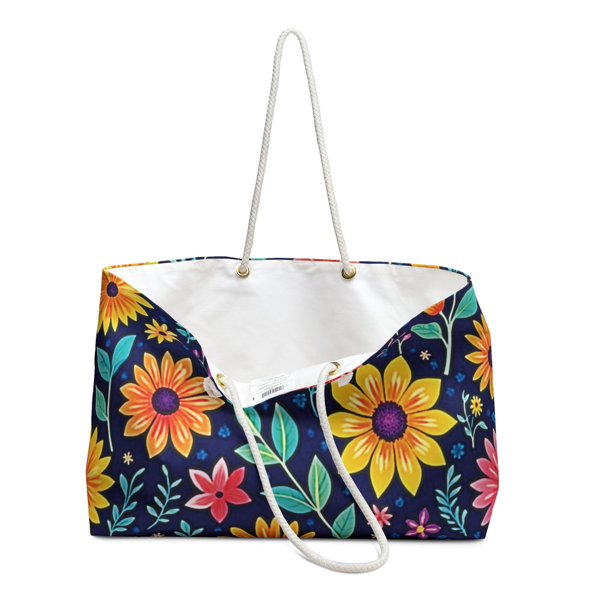 Floral Weekender Bag — Vibrant Navy Flower Travel Tote
