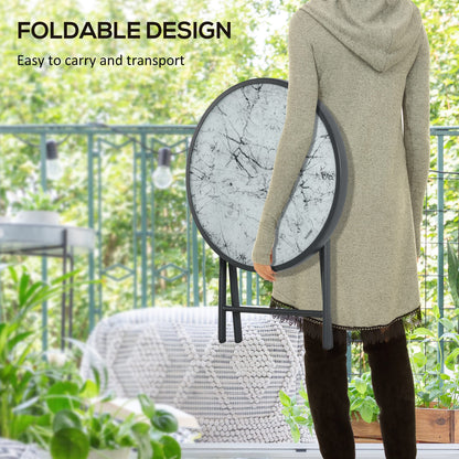 18" Outdoor Round Folding Table, Garden Side Table with Tempered Glass Top for Camping, Party, Weddings, Black