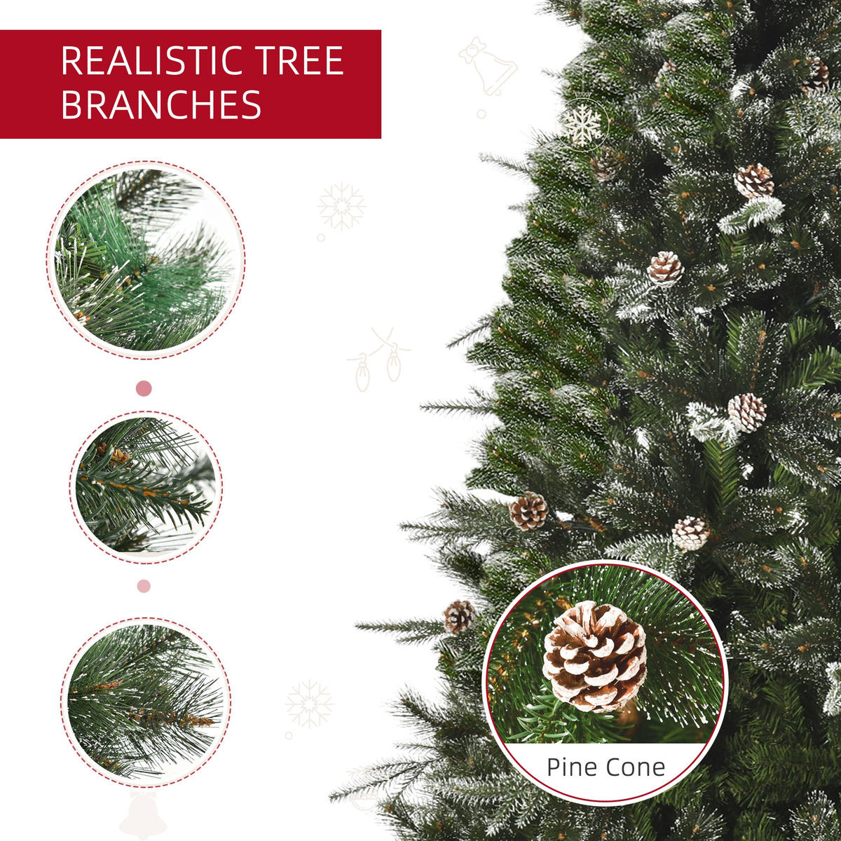 6FT Artificial Christmas Snow Pine Tree Holiday Home Xmas Decoration with Automatic Open, Pinecone, Green