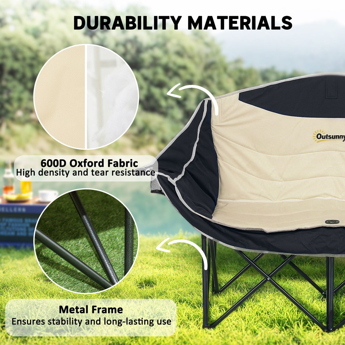 Portable Camp Chair, Double Camping Chair with Cup Holders and Carry Bag, Support 551 lbs, Dark Green