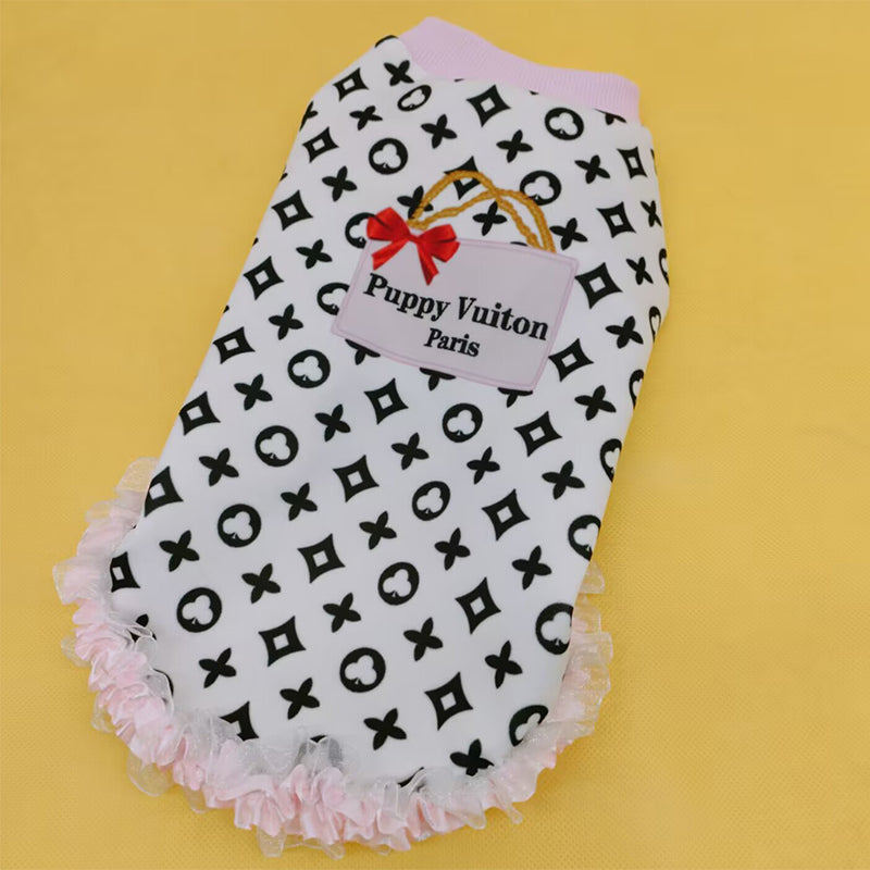 Puppy Vuitawn Dog Dress – Luxury Designer-Style Outfit for Dogs