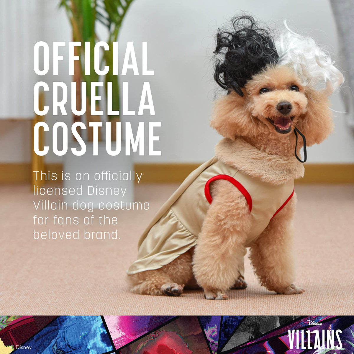Disney for Pets Halloween Disney Villains Cruella Costume - Extra Large - | Disney Villains Halloween Costumes for Dogs, Officially Licensed Disney Dog Halloween Costume, Beige (FF22930)