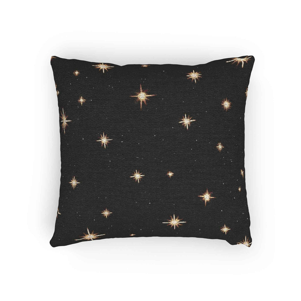 Starry Night Sparkle Woven Pillow | Black Cross-Stitch Stars