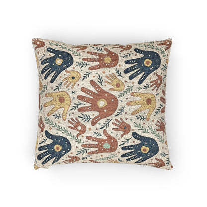 Woven Pillow — Boho Handprint Pattern Decorative Throw Pillow (Earth Tones)