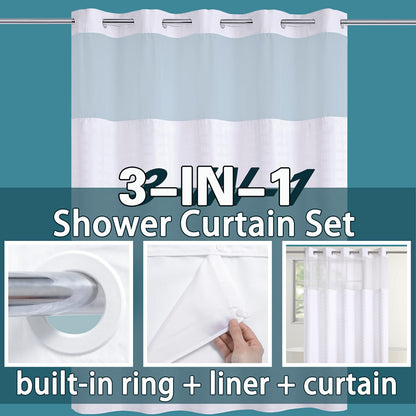 Conbo Mio Hotel Style Fabric Shower Curtain with Snap in Liner for Bathroom Machine Washable Waterproof Repellent Shower Curtain (Check-White, 71" W x 74" H) 🍁 All In One Marketplace Canada