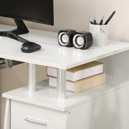 47" Computer Desk with Keyboard Tray and Storage Drawers, Home Office Workstation Table with Storage Shelves, Black
